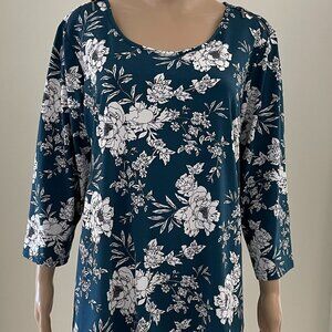 Kate & Mallory 3/4 Sleeve Blue Floral Print High Low Top Size XL Blue & White